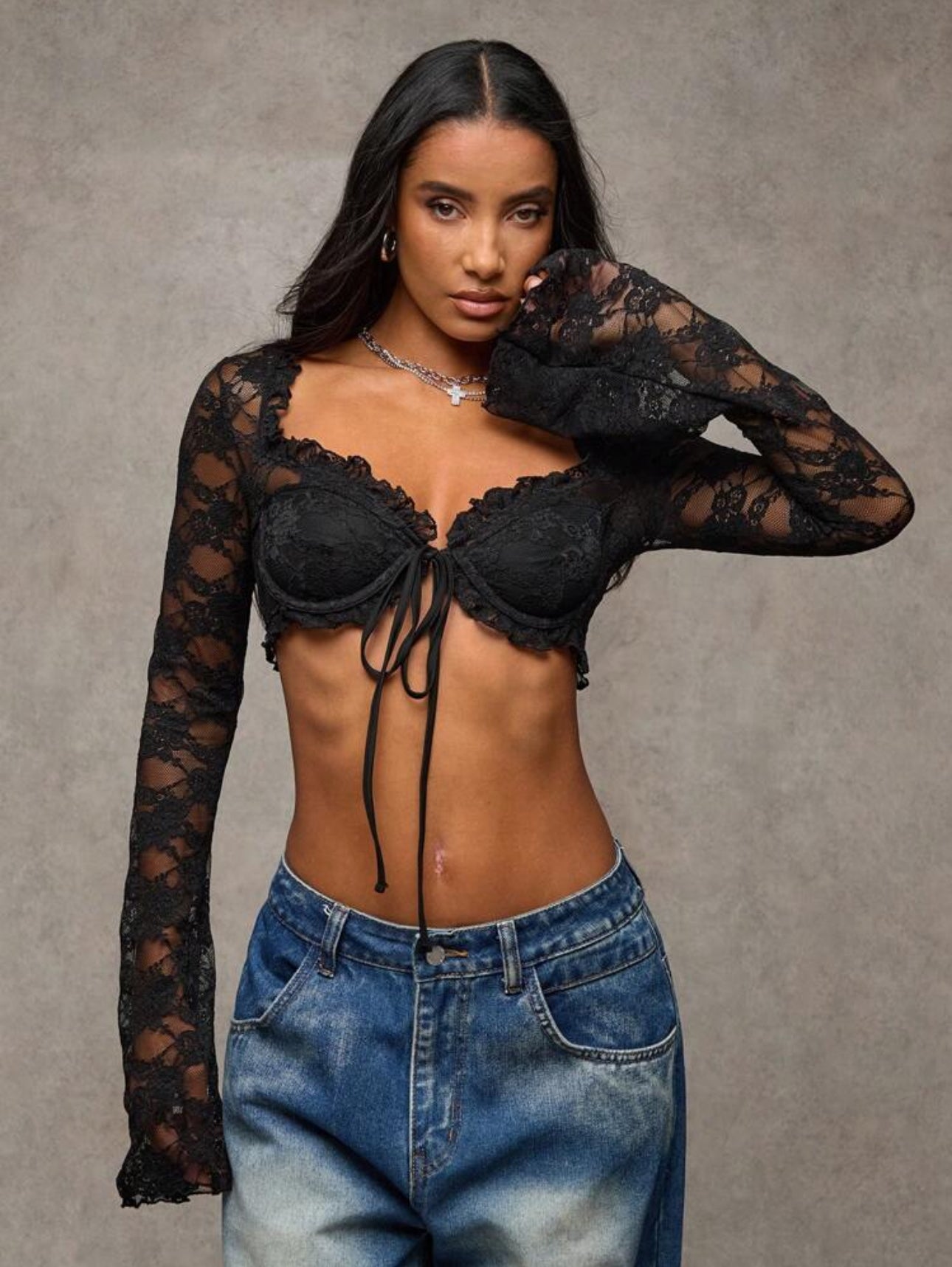 SHEIN BAE Lace Crop Top