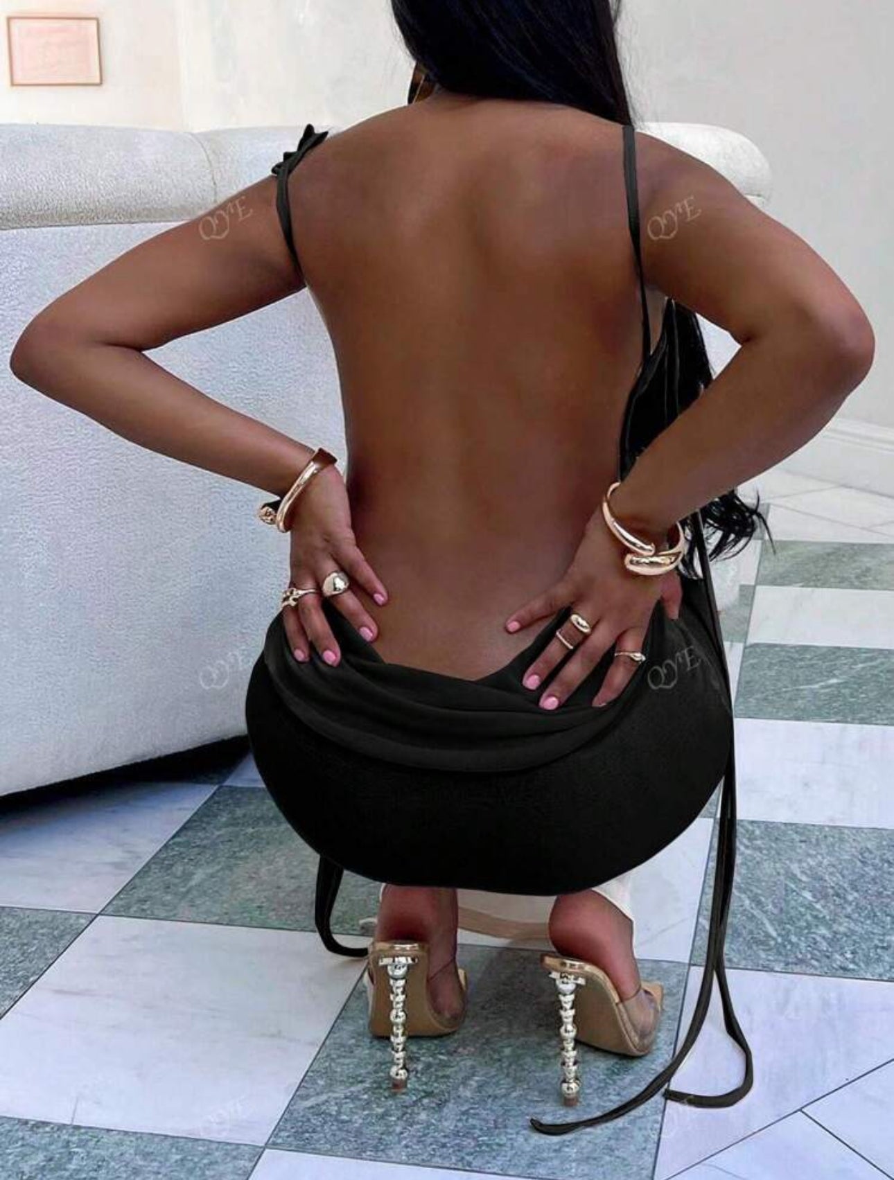 QYE Backless Spaghetti Strap Dress