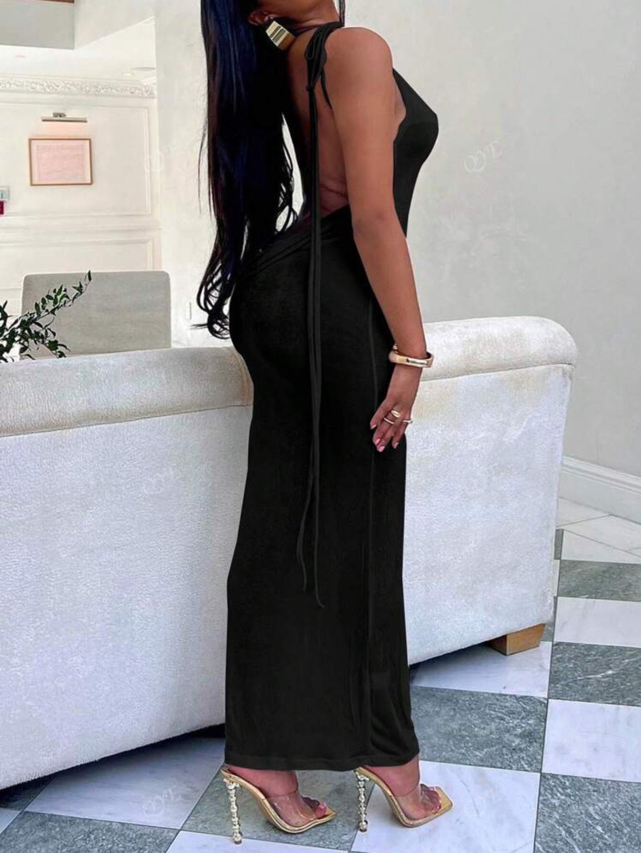 QYE Backless Spaghetti Strap Dress